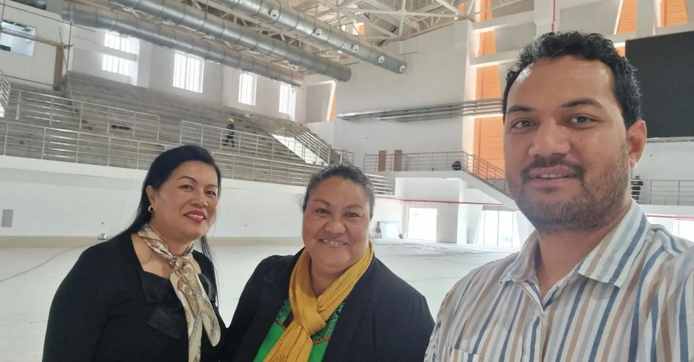 Two females and one male (Author, Sione Likiliki) at the 53rd Pacific Islands Forum Leaders Meeting, Tonga 2024